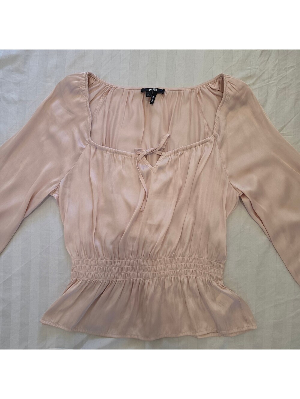 PAIGE blush satin peplum blouse